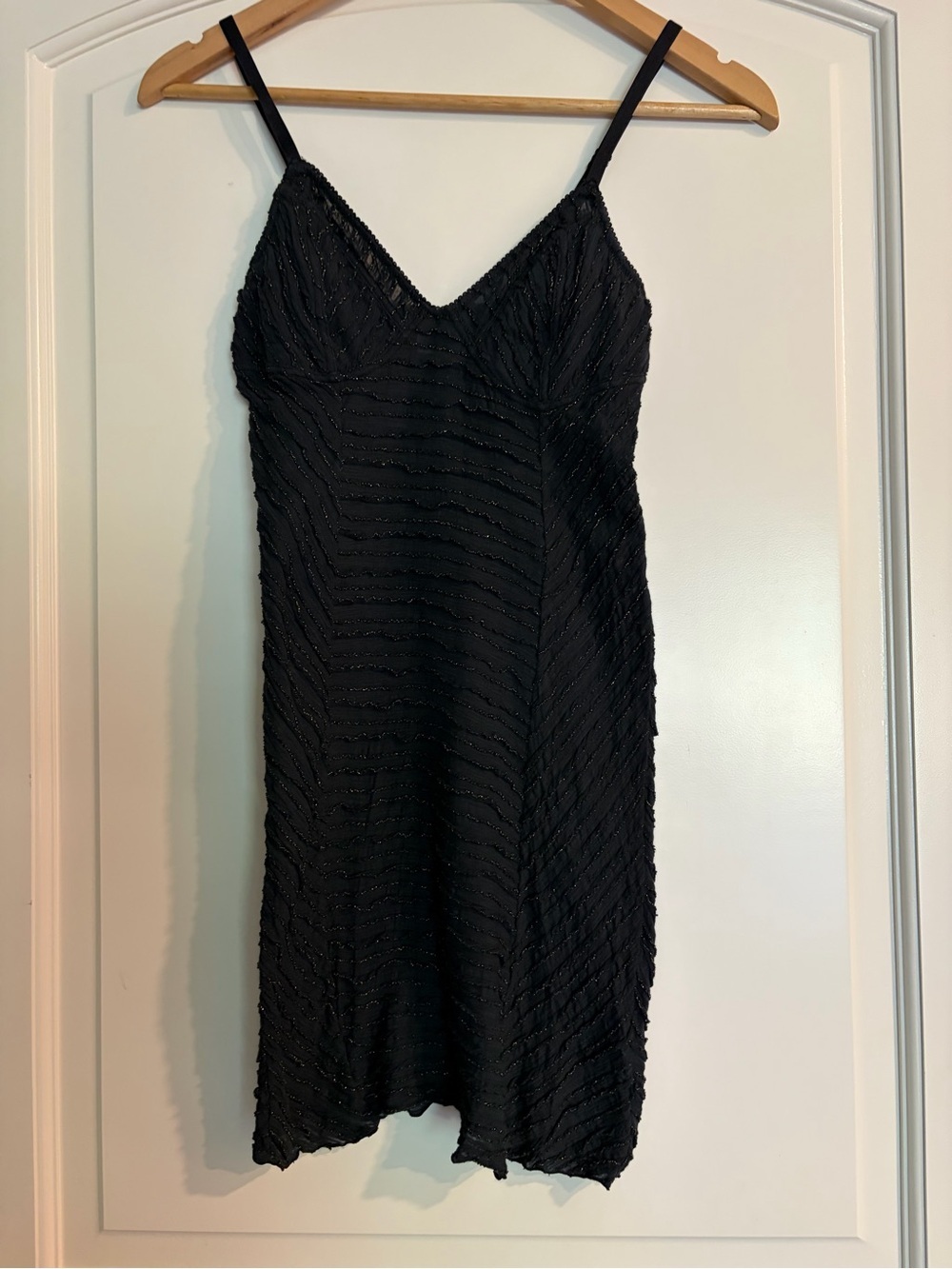 Intimately Free People Slip Dress size S Black Semi Sheer Metallic Threads